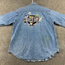 VINTAGE Warner Bros Shirt Mens L Blue Button Down Long Sleeve Looney Tunes 90s