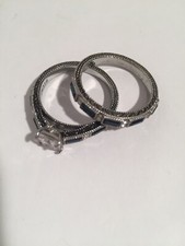 TK 316 Stainless Steel & CZ Solitaire Engagement Ring + Wedding Band Set (C17)