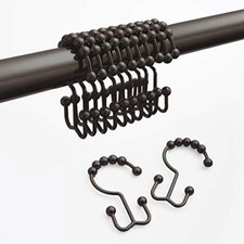 Rust-Resistant Metal Double Roller Glide Shower Hooks, Set of 12, Oil Rubbed