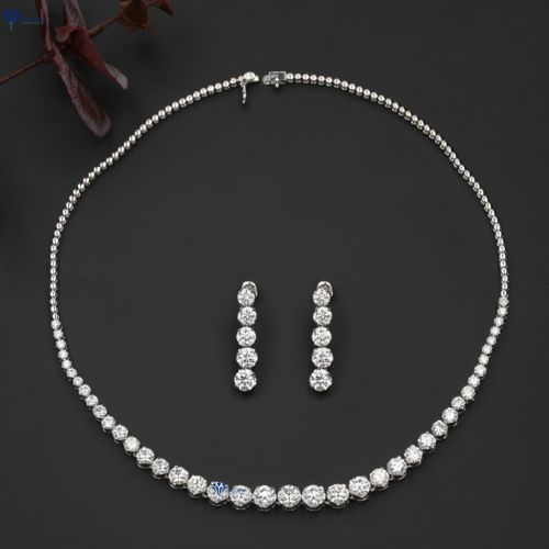 Ensemble de colliers diamant moissanite taille ronde 17,34 TDW pierre de laboratoire or blanc 10 carats - Photo 1/1