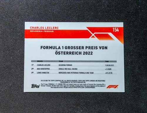 2023 Topps Chrome Sapphire Formula 1 F1 Charles Leclerc #154 Black & White /15 - Bild 6 von 7