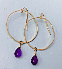 NEW SUNDANCE CHARM NATURAL AMETHYST GOLD PLATED EARRINGS