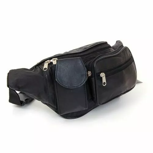 Black Leather Fanny Pack Waist Bag Travel Hip Sport Purse For Men Women