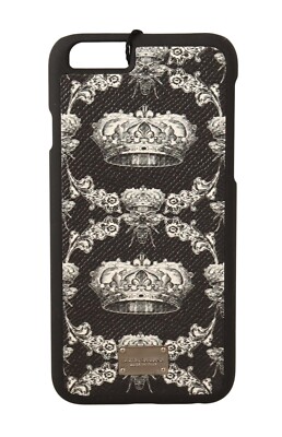 DOLCE & GABBANA Phone Case Cover Black Leather Crown DG Logo iPhone7-8 RRP $500