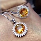 Sunflower Jewelry Set 2pc Natural Yellow Citrine Gems Silver Round Pendant Rings