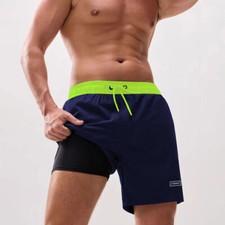 Men's Double-Layer With Pocket Swim Trunks Quick Dry Men's Swimwear