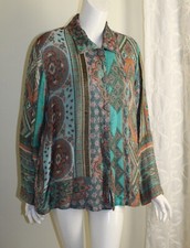 Travelsmith Sz L Art-to-wear Woven Rayon Blue Paisley Funky Colorful