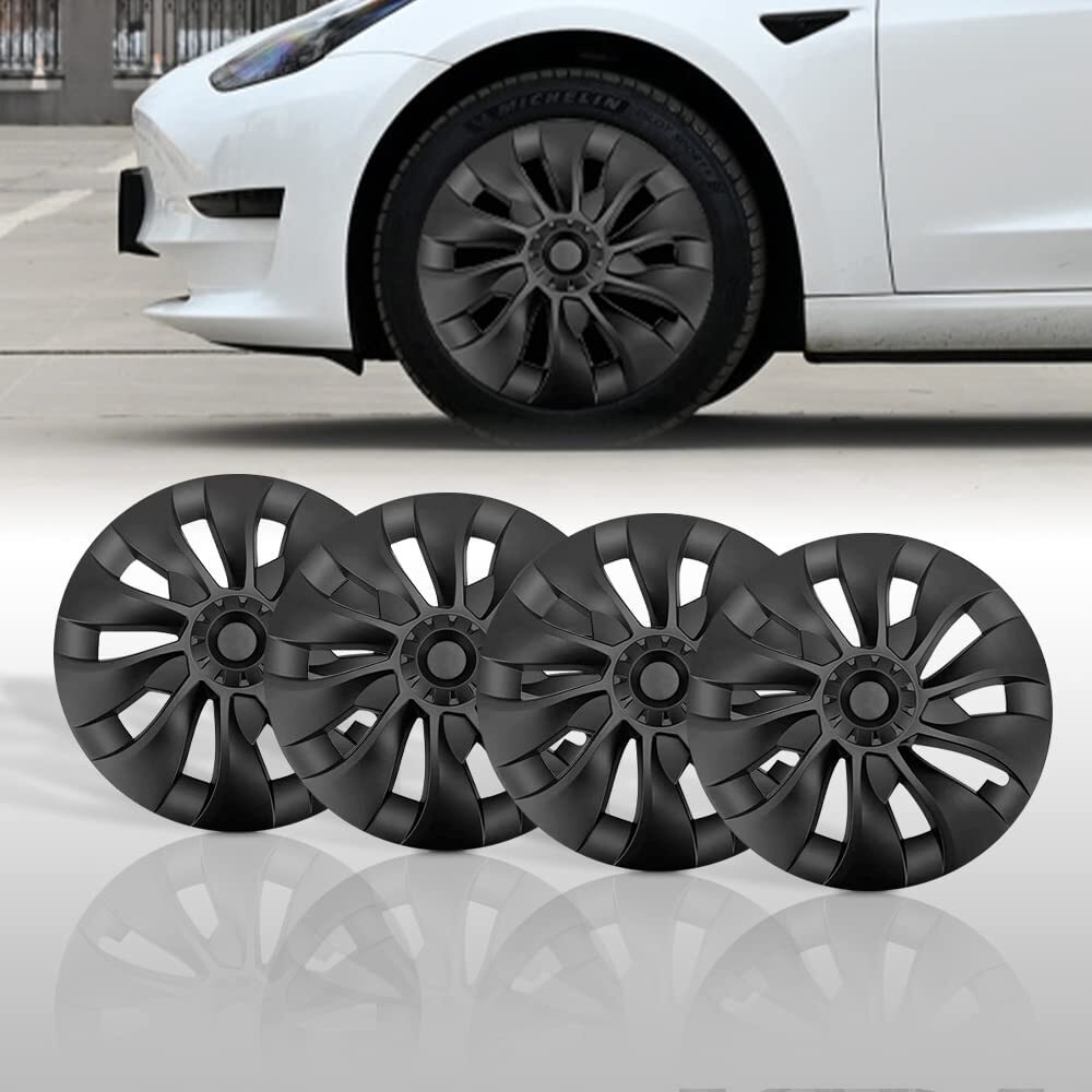 For Tesla Model 3 Wheel Cover Caps 18 Inch Rim Hubcap Hub Cap Matt Black 4pcs