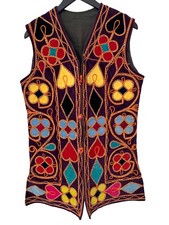 Vintage 60s 70s Afghan Vest Mens Medium Embroidered Clubs Hearts Spades Diamonds