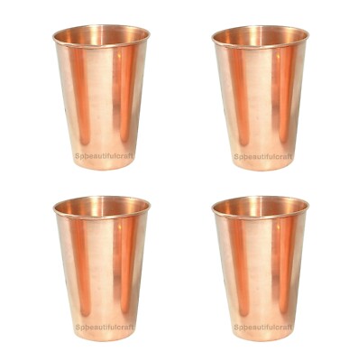 Pure Copper Water Glass Smooth Drinking Tumbler Health Benefits 400 ml Set Of 4