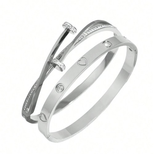 Luxury Unique Double Crystal Nail Head Cross Stainless Steel Bracelet for Woman - Picture 14 of 16