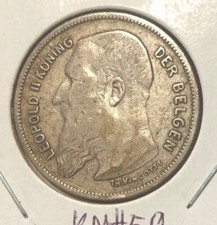 1904 Belgium 2 Francs Silver Coin-Leopald II-KM#59-Dutch Legend-Mintage=400,000