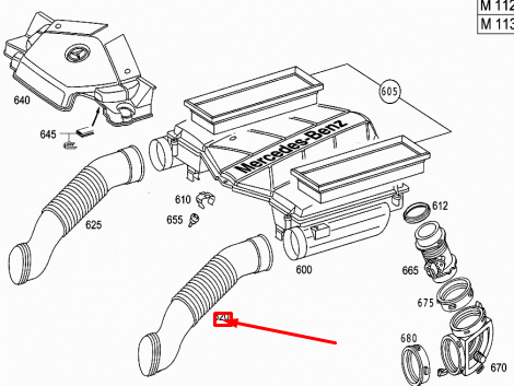 Genuine Mercedes-Benz S W220 Air Intake Hose Left Side A1120943982  