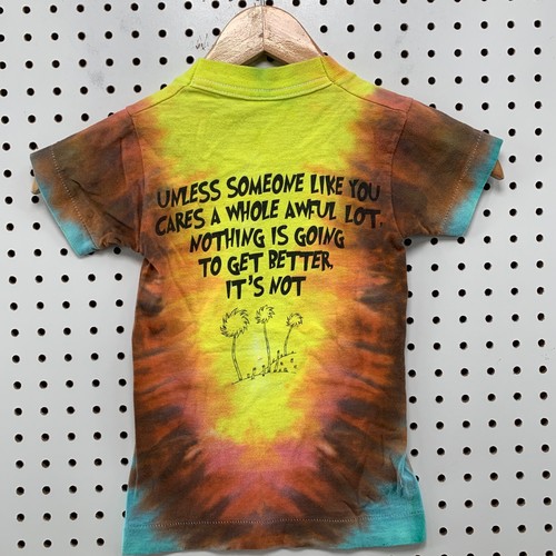 VTG 90s Dr Seuss Shirt The Lorax Youth Size 2 4 Yellow Tie Dye Made USA 10.5X18 - Picture 3 of 13