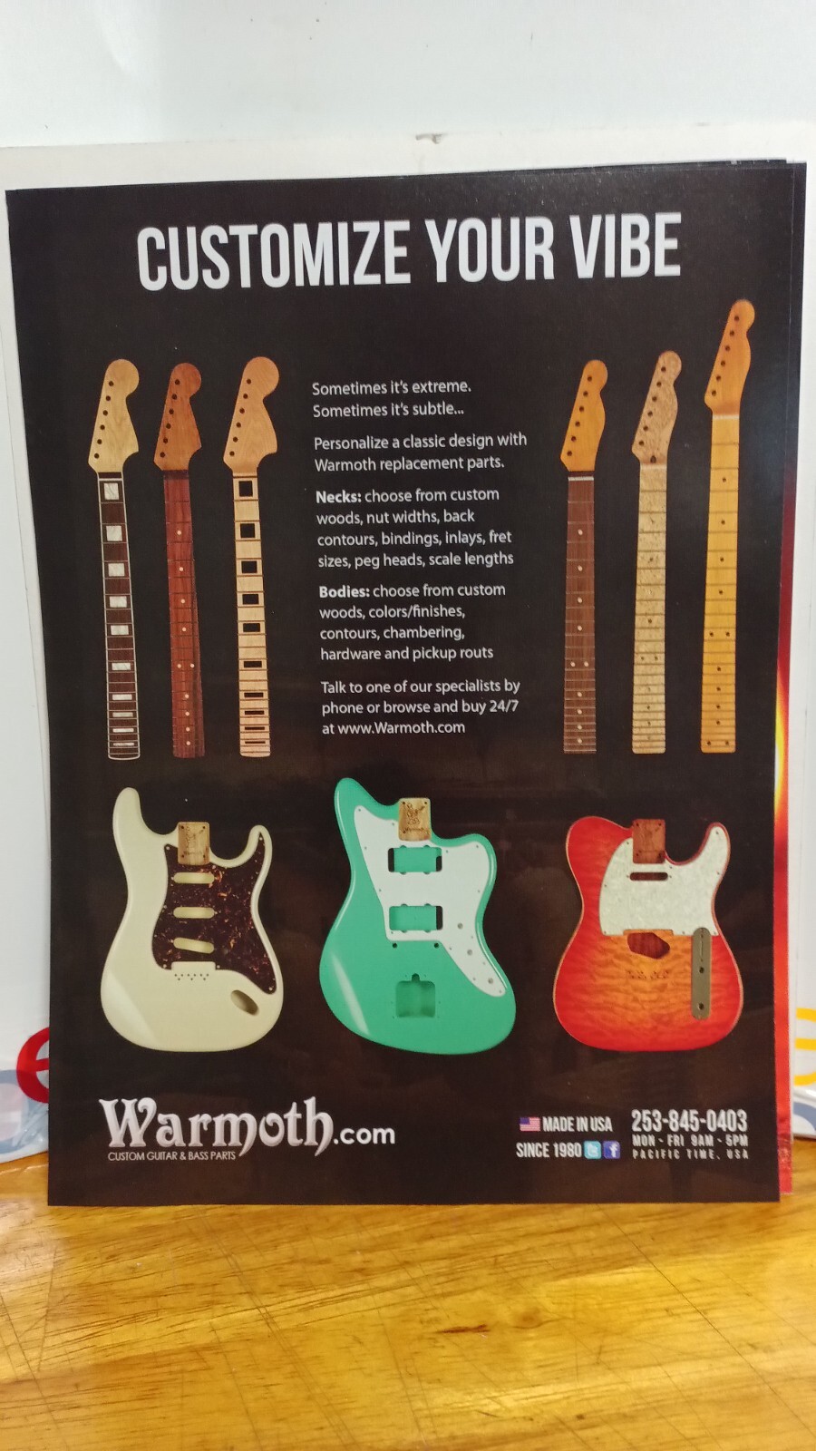 WARMOTH GUITAR PARTS CUSTOM GUITAR BUILD BODIES NECKS PRINT AD 11 X 8.5
