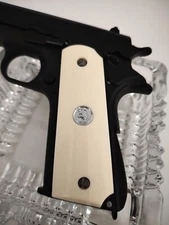 Colt bonded ivory 1911 grip sliver metal medallion Government full size Altamont