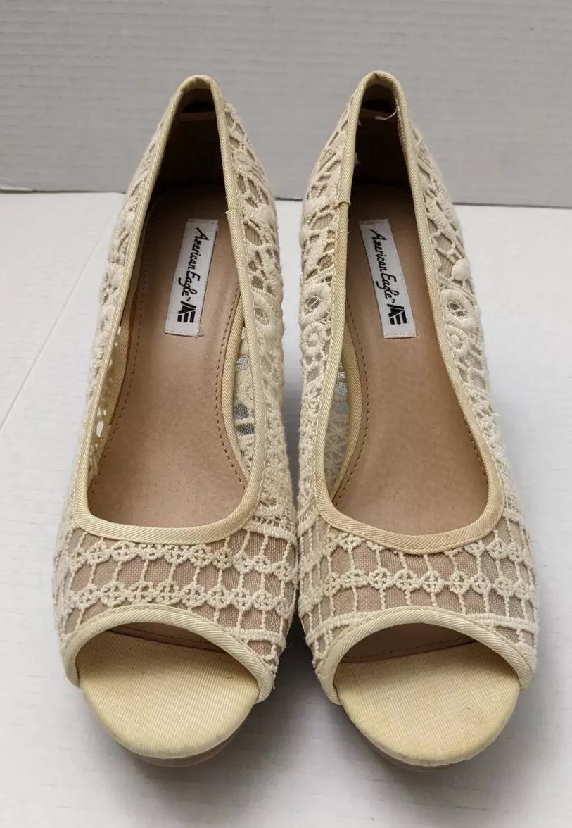 Cream peep sales toe wedges