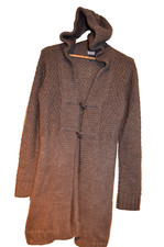 Cardigan lungo con cappuccio COCOGIO donna misto lana marrone taglia: UK 14
