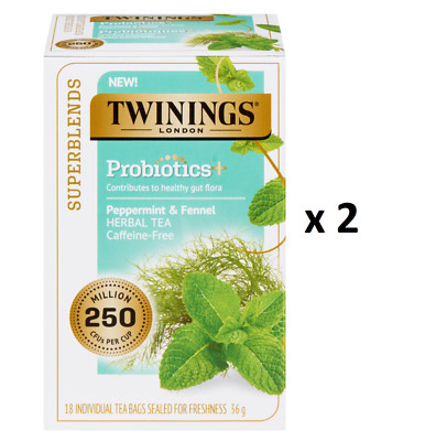Twinings Superblends Probiotics+ Peppermint & Fennel (18 Bags) - Pack of 2