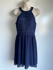 LULUS Navy Blue Lace Halter Dress Size Small
