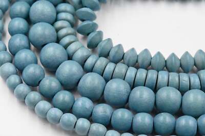 Denim Wash Blue Wood 6-12mm Round, Bicone or Rondelle