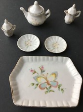 Miniature Tea Set China Porcelain Vintage Butterfly 9 Pieces Unmarked