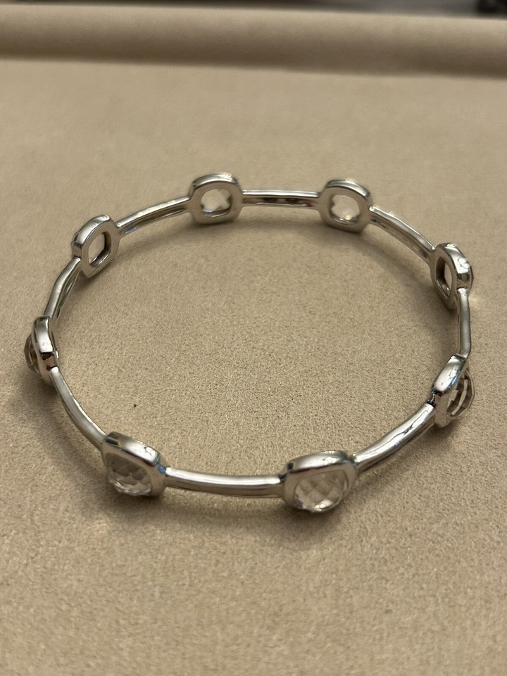 Designer Sterling Silver 925 Clear Crystal Square & Round Stack Bngle