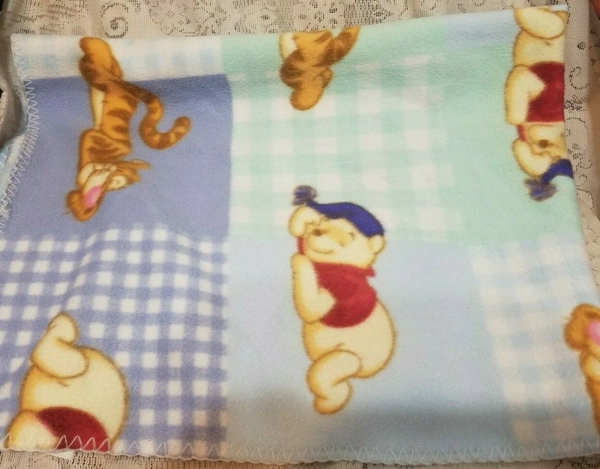 Disney Winnie The Pooh Baby Blanket Fleece Blue Sleeping Pooh and Tigger 27x40