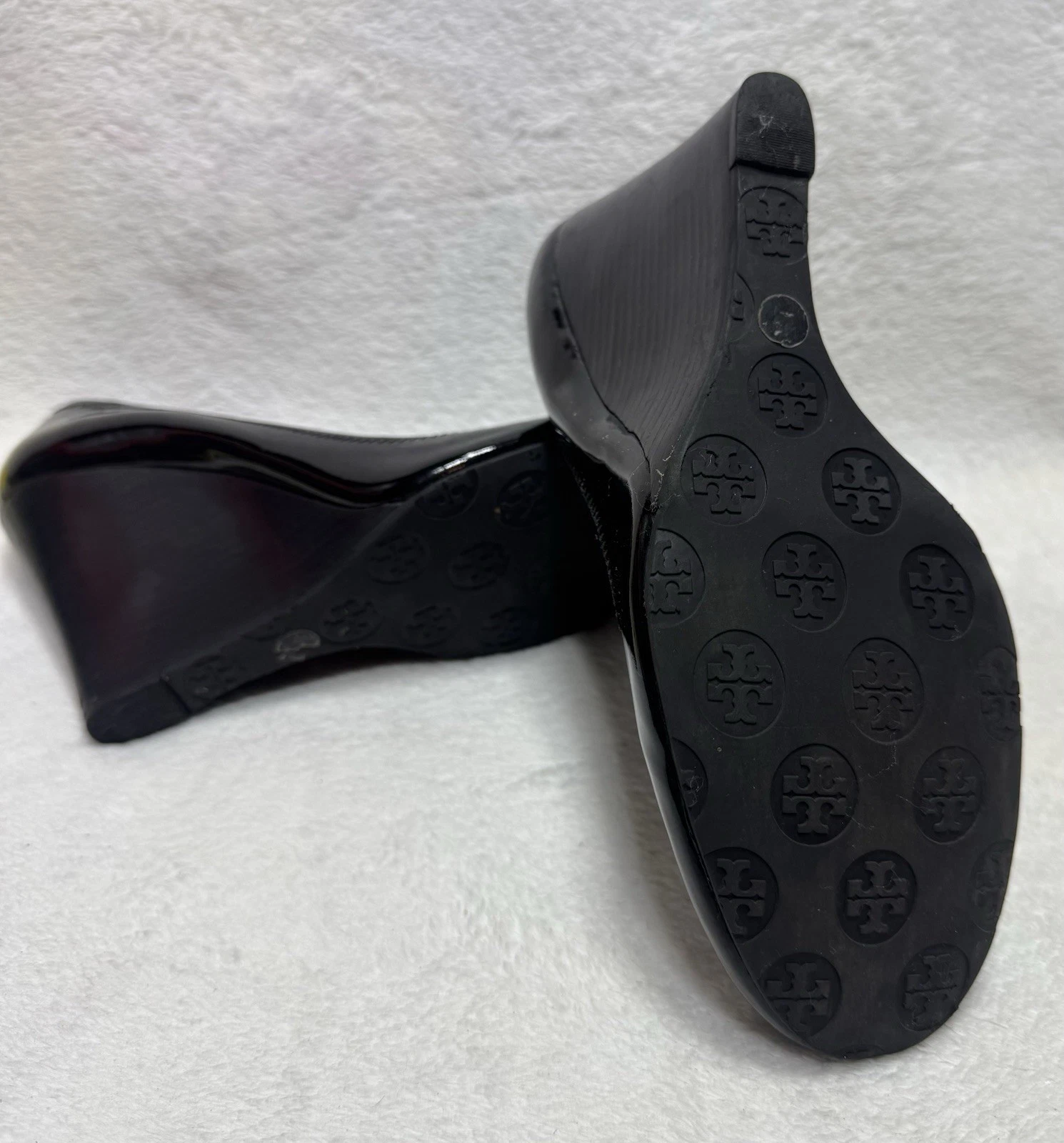 Scarpe con tacco Tory Burch donna nere Reva Sophie zeppa misura 10 5M vernice pelle