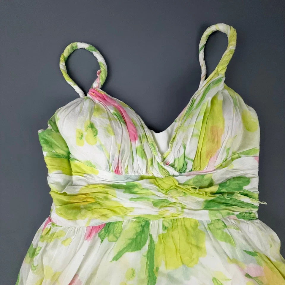 Vestido Teri Jon Rickie Freeman 4 branco rosa verde floral algodão primavera verão - Imagem 3 de 4