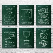 Baseball Patent Wall Art Set of 6 Poster, Canvas or Framed Baseball Art