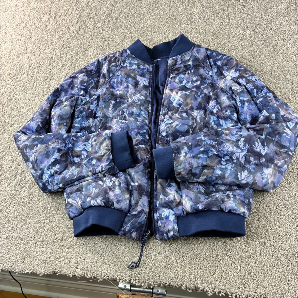 Lululemon Ivivva Reversible Bomber Jacket Kid Size Blue Floral Print Lightweight - Image 3 of 4