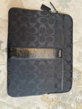 COACH SIGNATURE TABLET/IPAD SLEEVE BLACK Textile/Patent Leather Zipper Padded