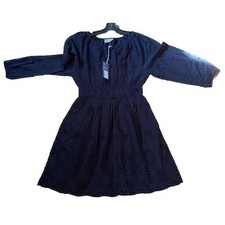 Universal Thread Womens Black Eyelet Long Sleeve Smocked Mini Dress Size S NWT