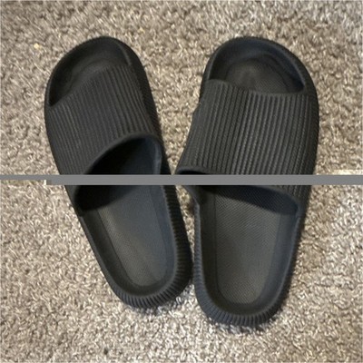Women s Black Faux Leather Slide Sandals Slip-On Open Toe Solid Casual 8