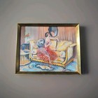 peinture ancienne Portrait Art Déco Femme scène intérieur Tableau Encadré Signé