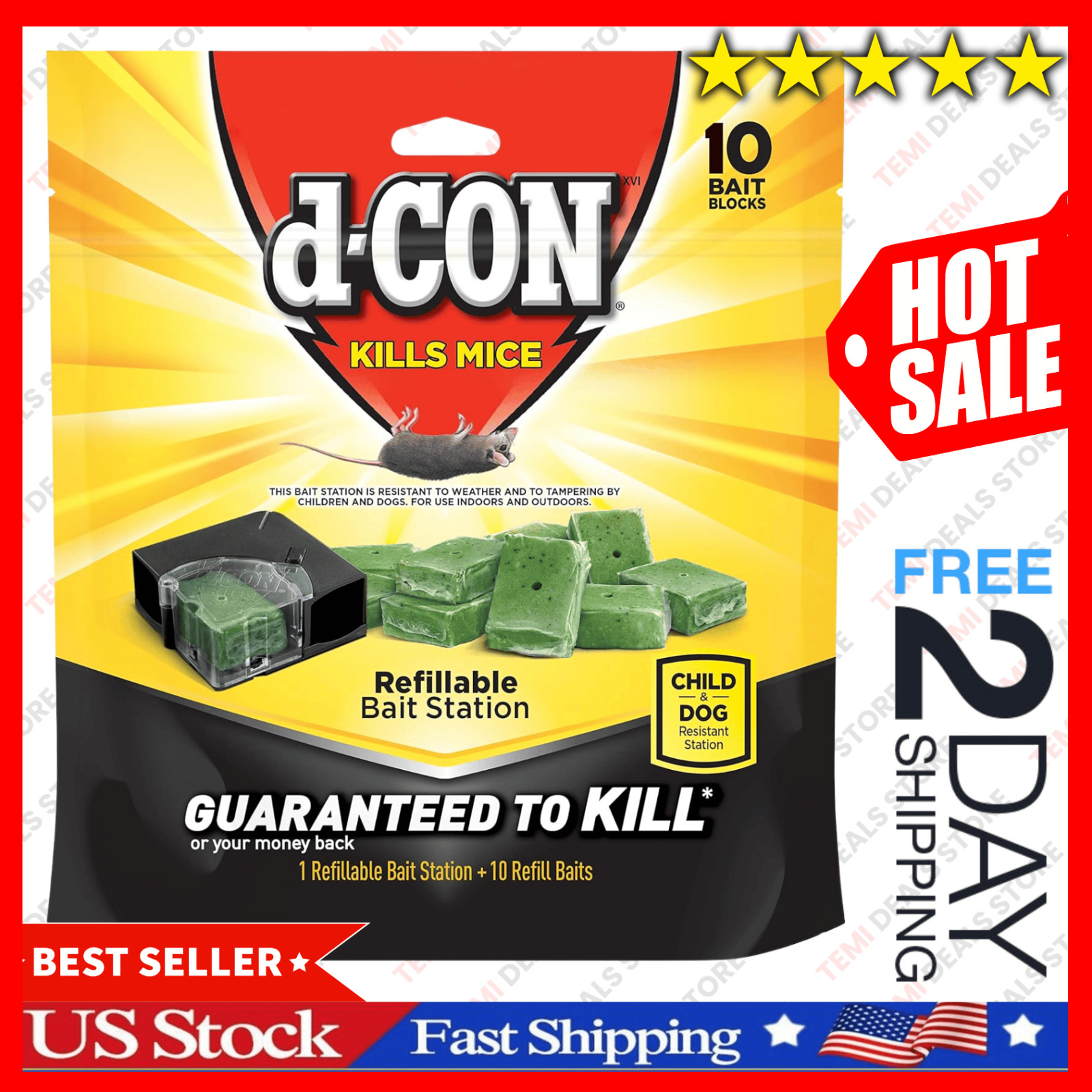 Refillable Corner Fit Mouse Poison Bait Station Refills, 10 count FREESHIPPING**