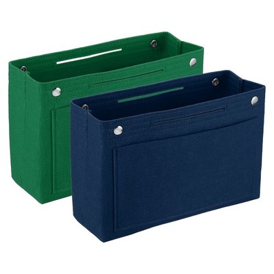 2Pcs Purse Organizer Insert, Felt Organizer Bags with Snap, Dark Green/Navy Blue