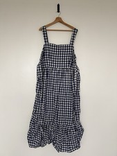 Curvissa Navy White Gingham Midi Dress UK 22 NEW With Tags Cotton Linen