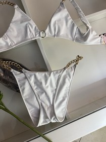 Agent Provocateur Demi Bikini White Gold Chain  S NEW TAGS Rare Luxury Swimwear