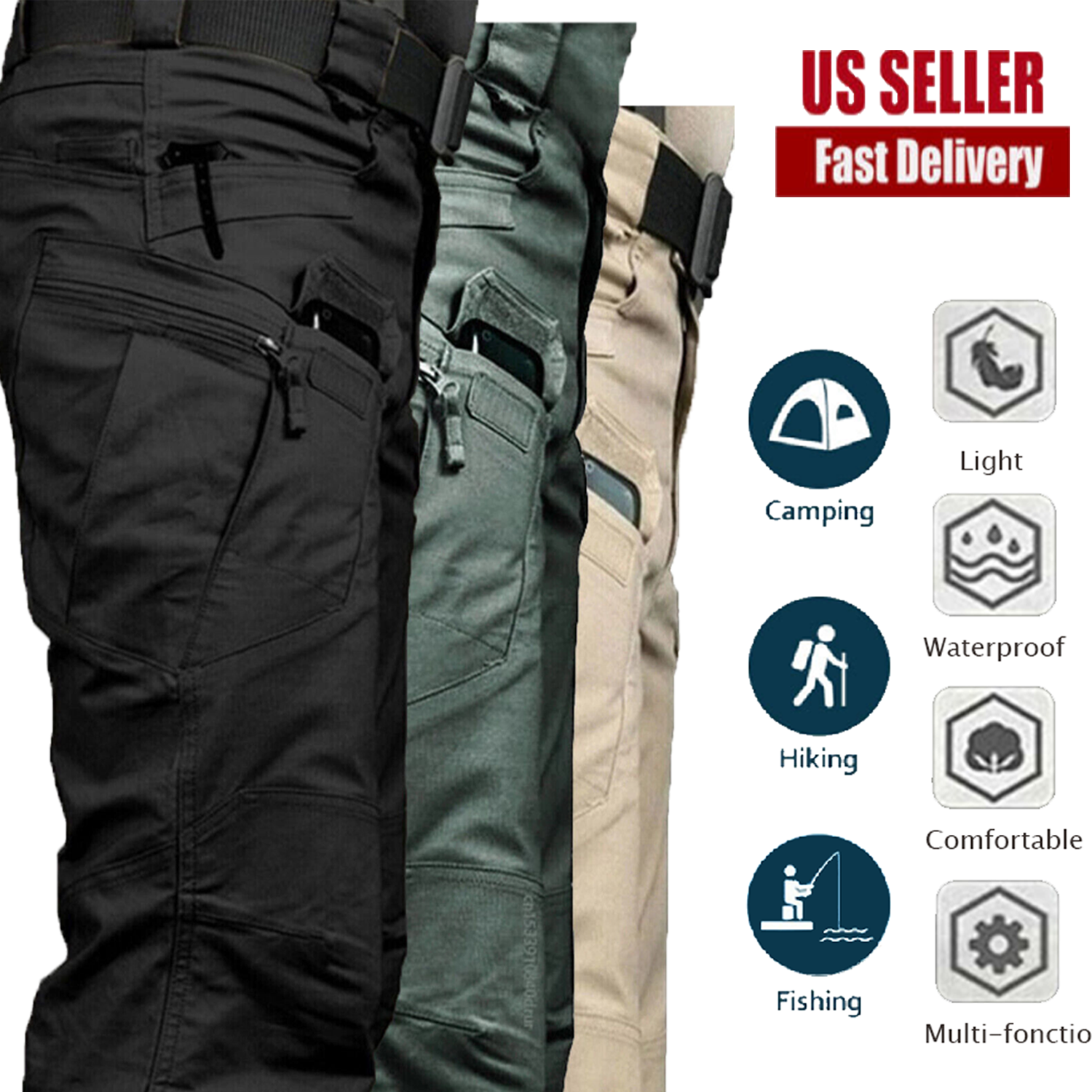 Men's Waterproof Tactical Cargo Pants for Work Hiking Outdoor Combat-image