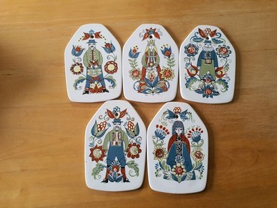 5 X FIGGJO FLINT * WANDPLATTEN * SAGA * HANDBEMALT * RAR  * NORWEGEN * FUßBALL
