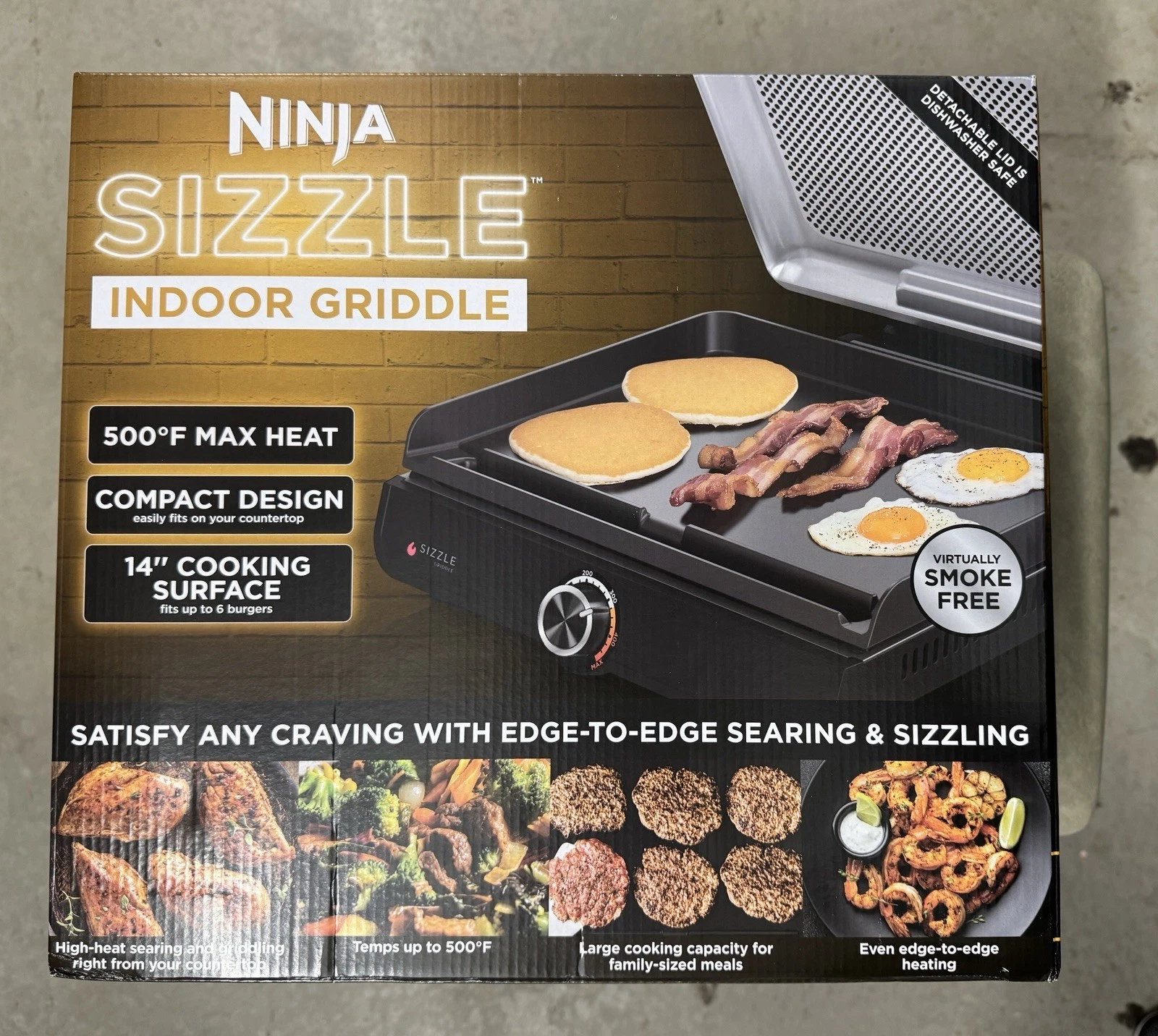 Ninja Sizzle Indoor Griddle 14” Electric Flat Top Grill Smoke Free 500°F NEW