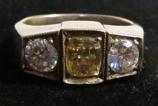 3 Stone Round Simulated Peridot Men's Wedding Band Ring 10k Yellow Gold Filled