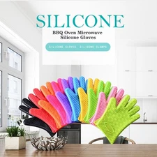 US Silicone BBQ Heat Resistant Gloves Grill Pot Holder Cooking Grip Oven Mitts