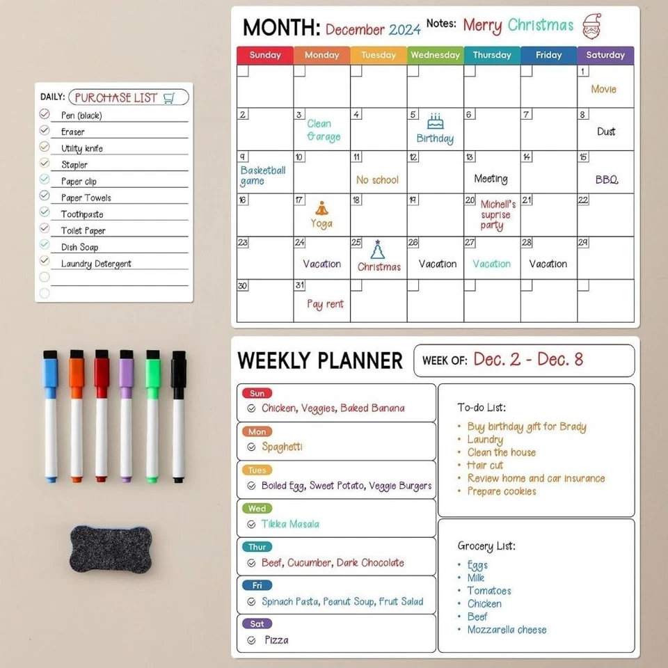 Whiteboard Surface Magnetic Calendar Weekly Planner  For Fridge - Image 3 of 4