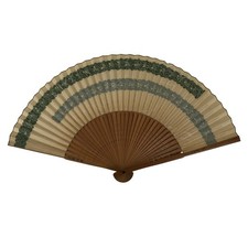 Japanese Folding Fan Sensu Vtg Bamboo Frame Kama Sutra Guide Green Blue 4D942