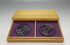 Tsuba Sword Guard for Katana Japanese Samurai Iron 2pcs Set with Box