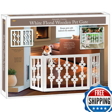 Etna White Floral Wooden Pet Gate - Freestanding Foldable Adjustable 3-Section