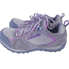 Columbia Trail Hiking Lace Up Shoes Outdoor Women Size 7 Tan Purple Leather
